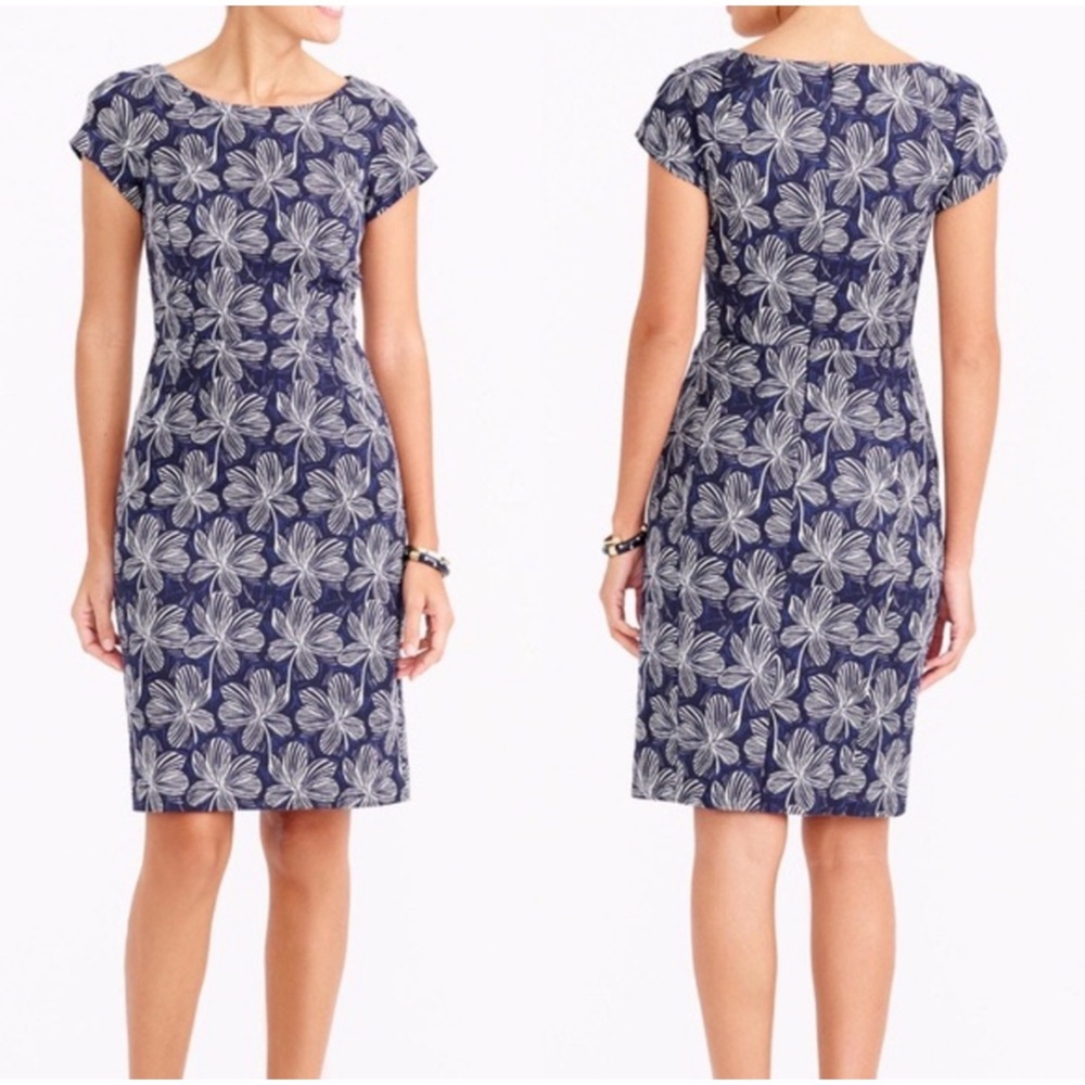 EUC J. Crew Factory Navy Floral Basket Weave Dress. Size 4.